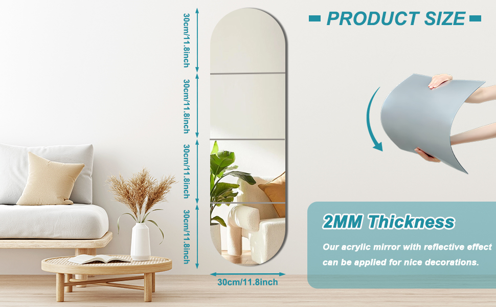 4 самоклеючі настінні дзеркала, акрил, небрудливі, великі, декоративні для ванної кімнати, спальні, 30 см x 30 см