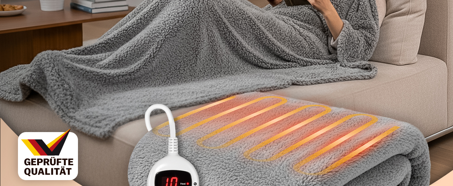Електрична ковдра Monzana® 180x130 см, 120 Вт, 10 режимів нагріву, таймер, захист від перегріву, пральна, тепла флісова ковдра для ліжка