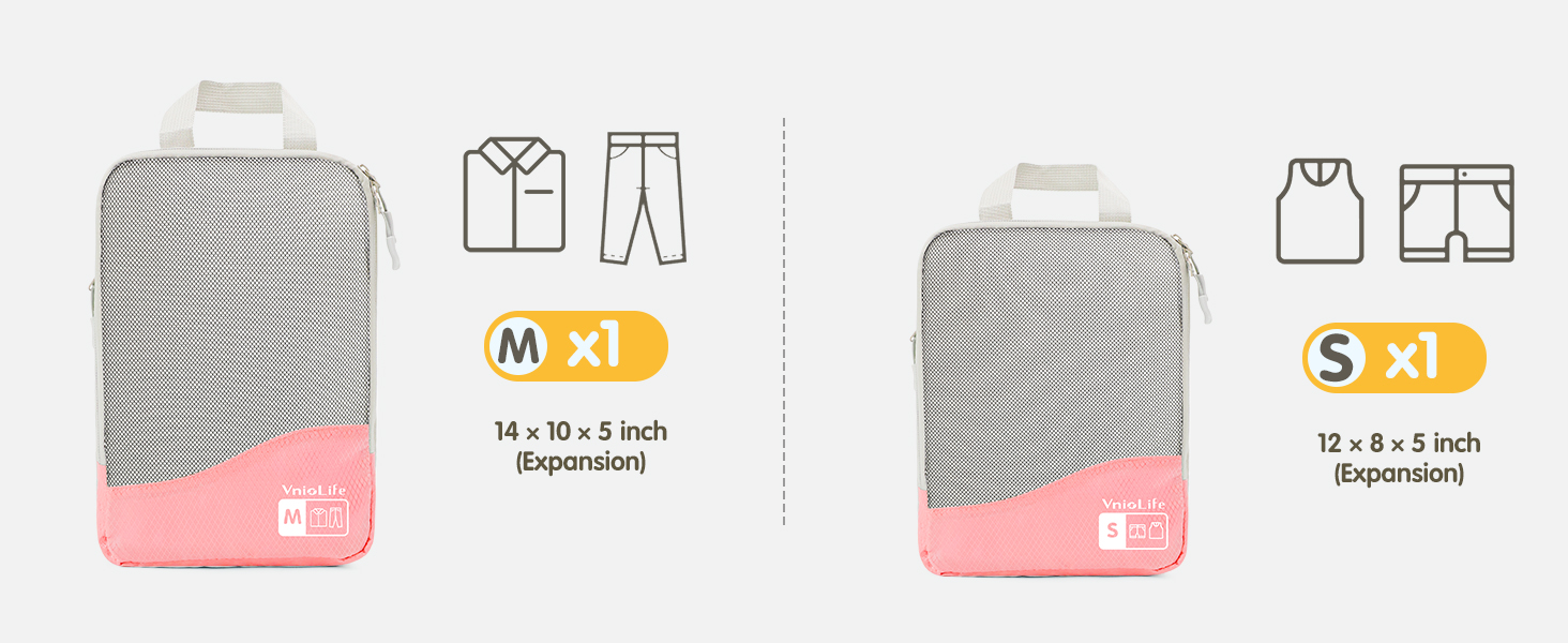 Набір кубиків-органайзерів для валізи VnioLife (8 шт.) - компресійні, для подорожей, блакитний/рожевий