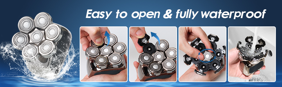 Електрична машинка для гоління голови Qhecomce 6-в-1, чоловіча, з 7 плаваючими головками, для сухого та вологого гоління, чорна