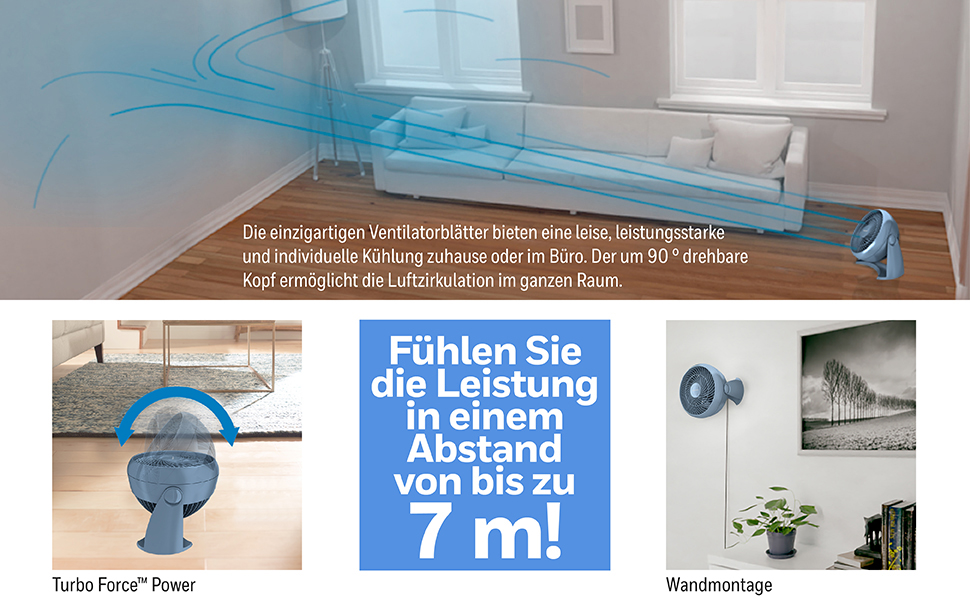 Вентилятор Honeywell TurboForce Turbo-Ventilator HT900NE4 - блакитний (тихий, з регулюванням кута нахилу, 3 швидкості, настінний/настільний)