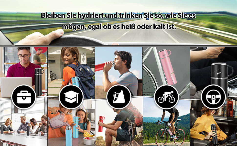 Термос IAGORYUE з нержавіючої сталі, 0,55л, з ізоляцією, витокозахисним кришкою та ручкою, двостінний, зберігає тепло/холод до 12 годин, для спорту, офісу, відпочинку на природі, чорний