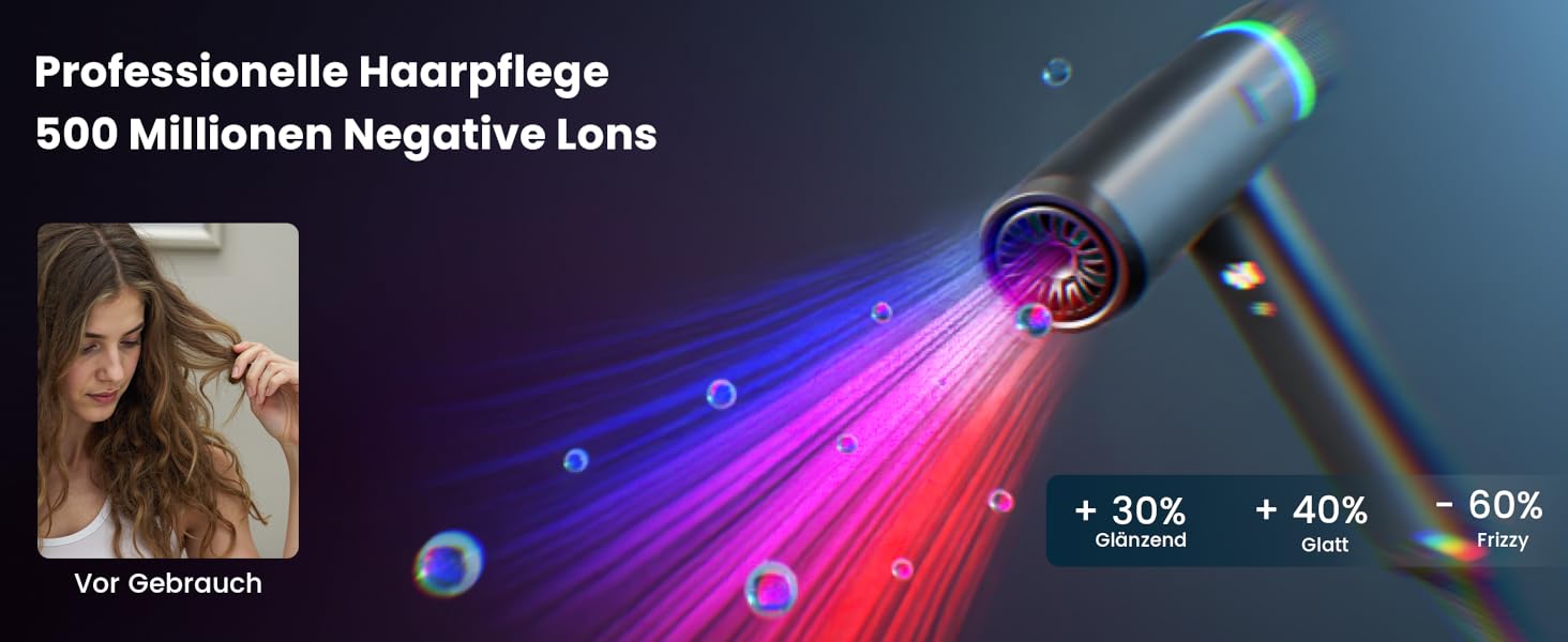 Іонізатор для волосся Föhn: Швидкий фен з дифузором для жінок та чоловіків, 3 режими, 2 швидкості, чорний