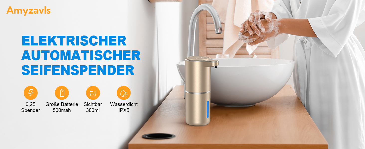 Автоматичний дозатор мила Amyzavls, 380 мл, USB, інфрачервоний сенсор, для ванної, кухні, офісу