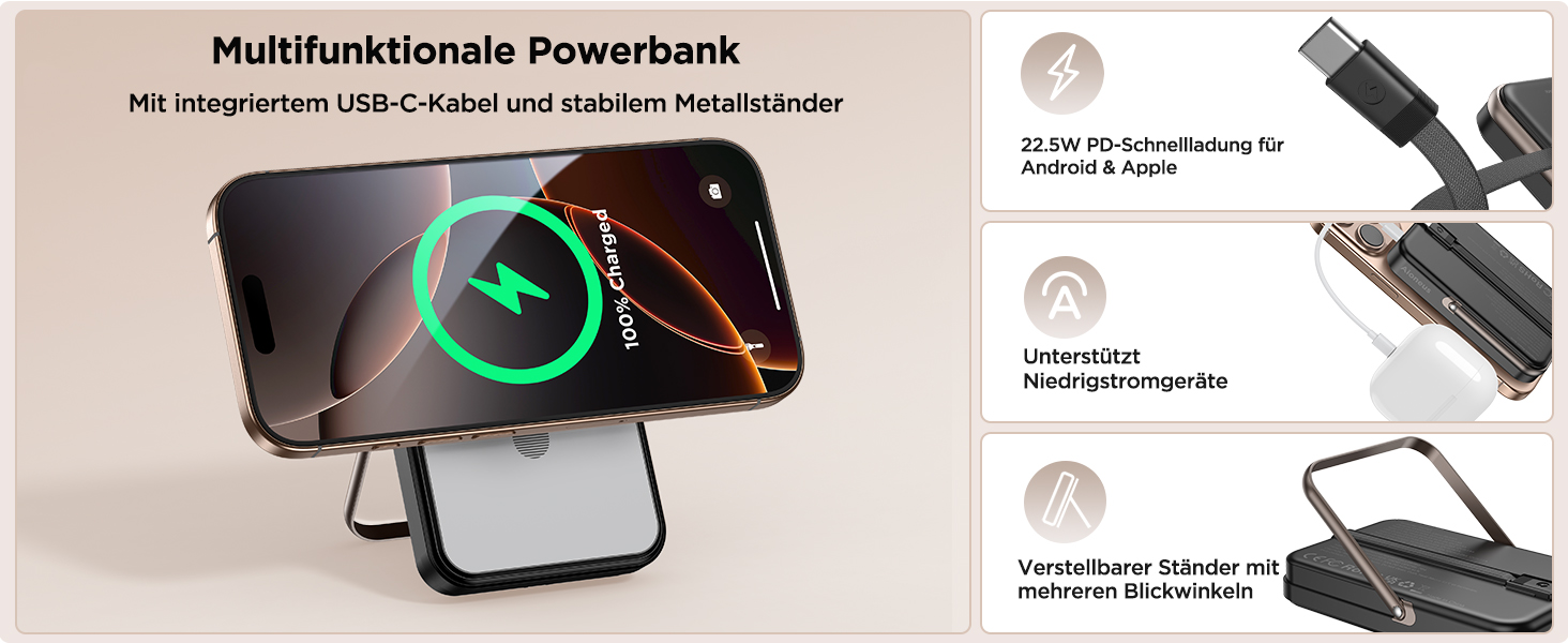 Портативний зарядний акумулятор Powerbank MagSafe 10000mAh з бездротовою зарядкою, USB-C, для iPhone, AirPods (Чорний)