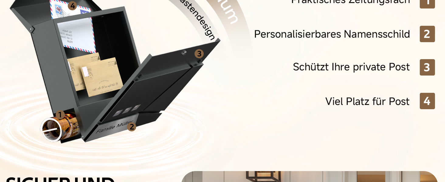 Поштовий ящик Anthrazit з нержавіючої сталі з відділенням для газет (37x37x10 см), персоналізований з табличкою для імені, стійкий до погодних умов, наклейки проти небажаної реклами, настінний поштовий ящик