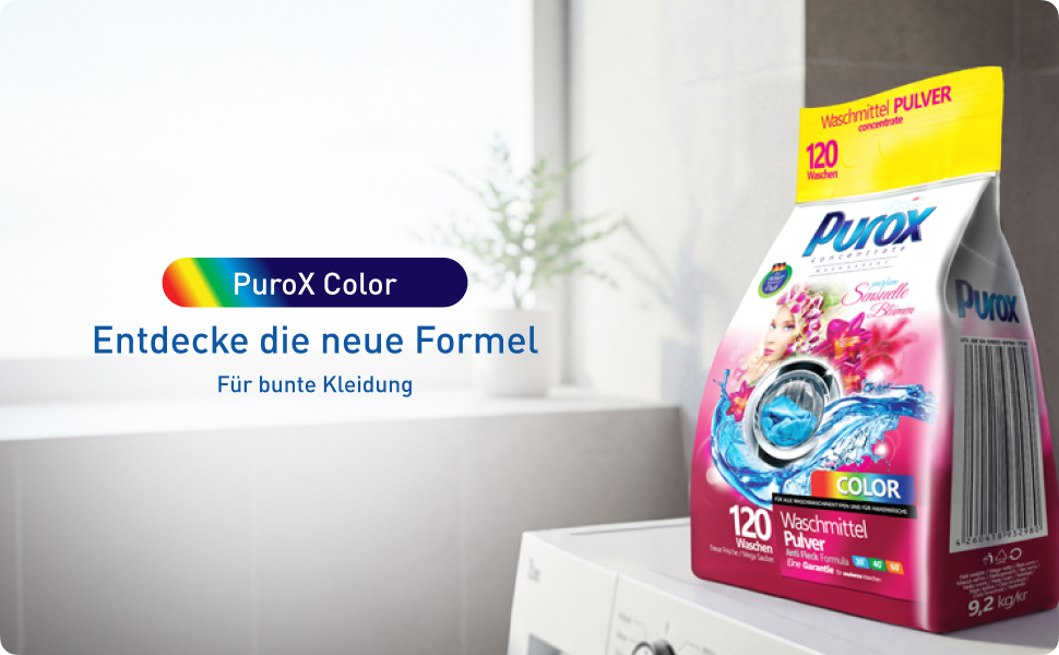 Пральний порошок PUROX Color Sensuelle Blumen для кольорових речей з квітковим ароматом, 9.2 кг, 120 прань