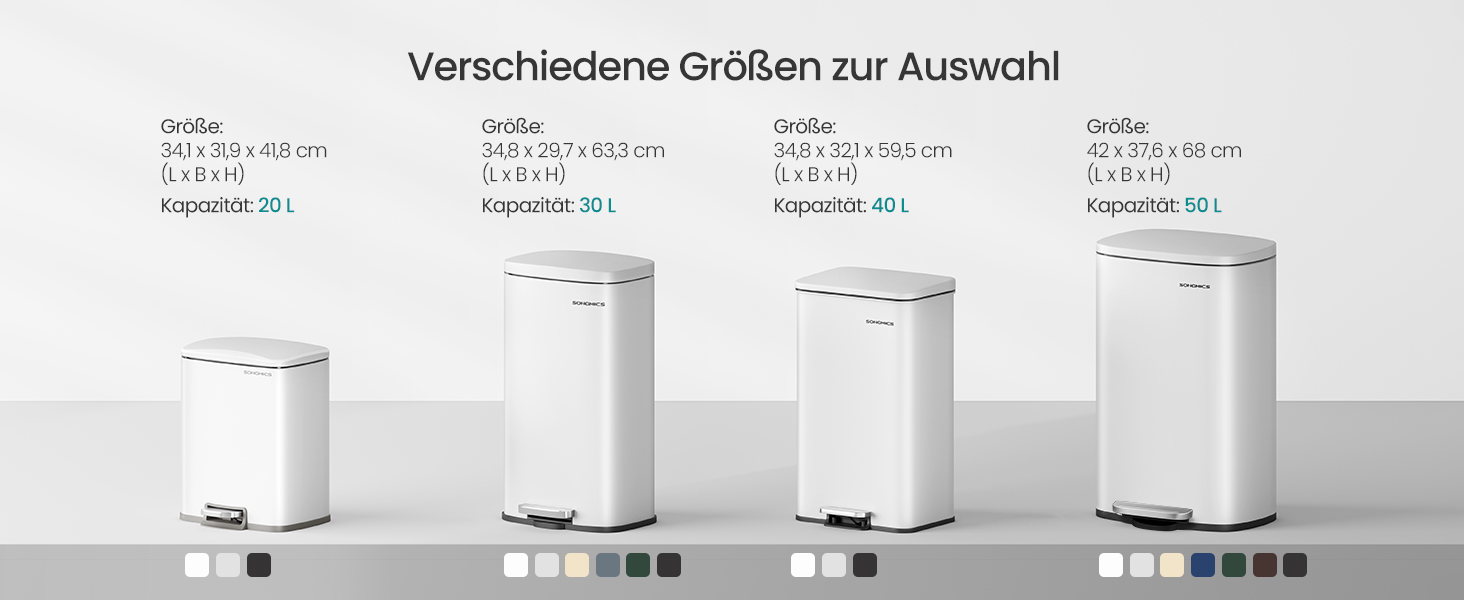 Відро для сміття SONGMICS 50 л з педальним механізмом, з м'яким закриттям, сталеве, з внутрішнім відром, біле