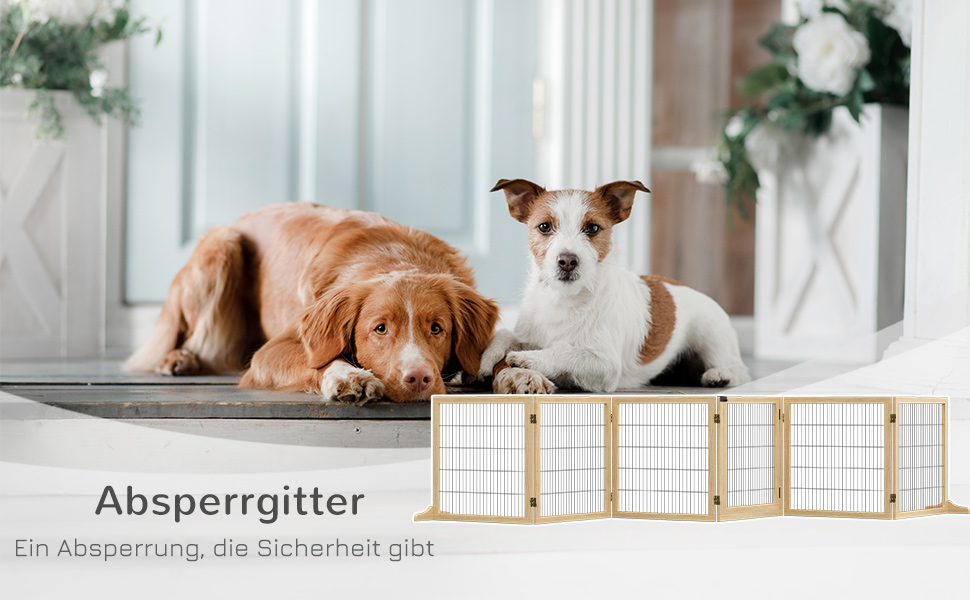 Захисне ґратка для собак PawHut - регульоване, самостійне, дерев'яне, 6 панелей, 70H x 432B см