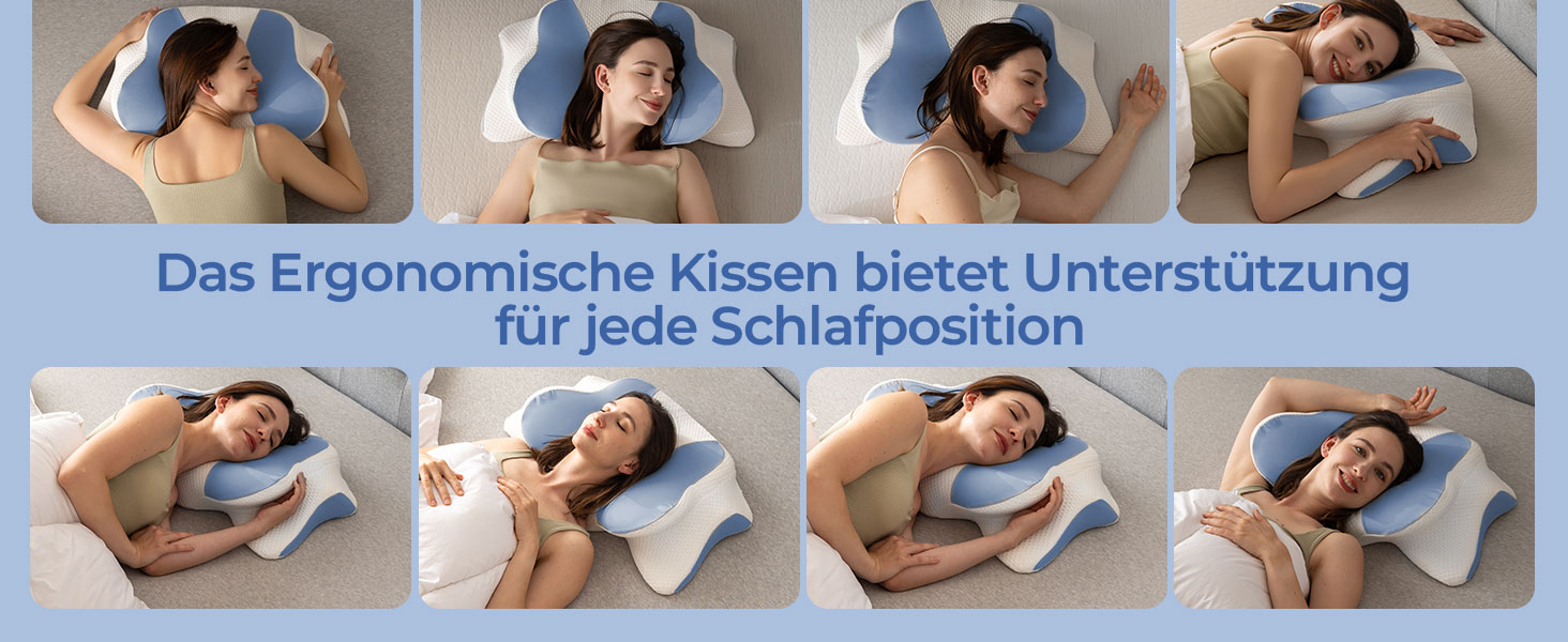 Ортопедична подушка Uniency для шиї з Memory Foam - для сну на боці, спині та животі, зняття болю в шиї та плечей (66 x 40 x 14 см, блакитна)