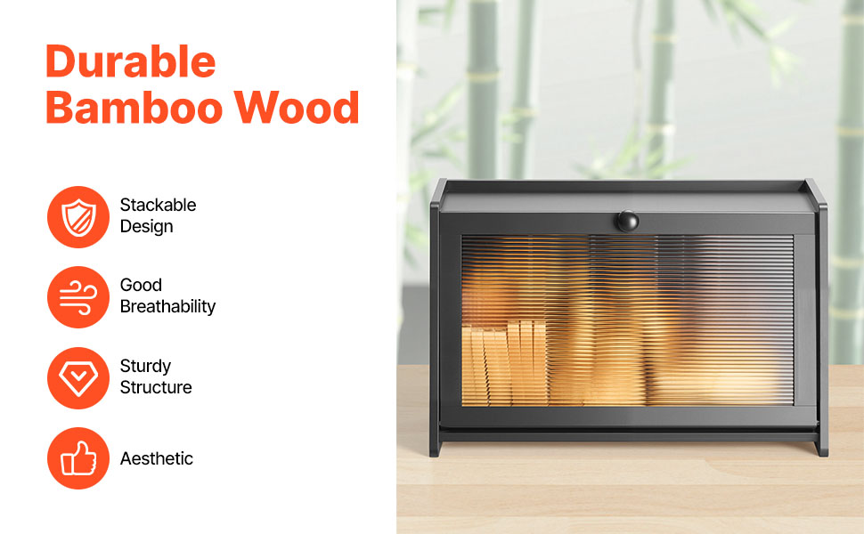 Дерев'яна коробка для хліба VEVOR: органайзер для зберігання з акриловою кришкою, чорний