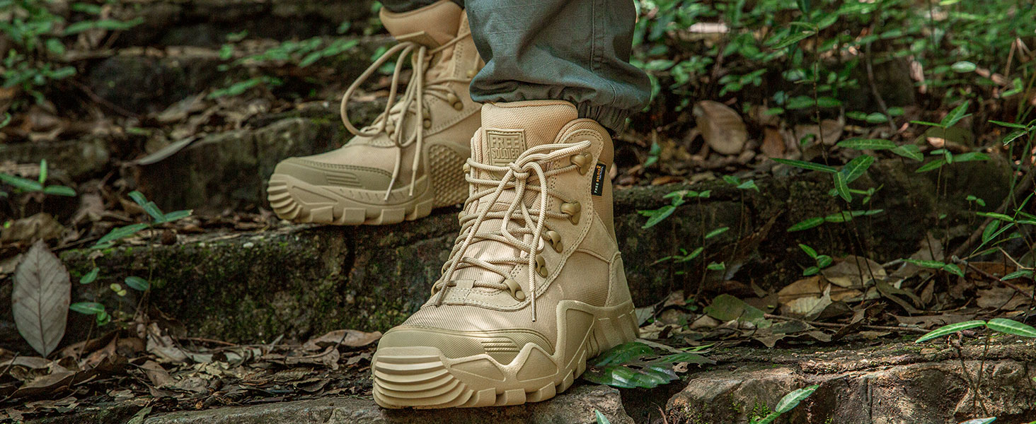 Черевики FREE SOLDIER для чоловіків: тактичні, туристичні, бойові. Зручні черевики для трекінгу, полювання, роботи, військових тренувань. Розмір 45 EU, пісочний колір