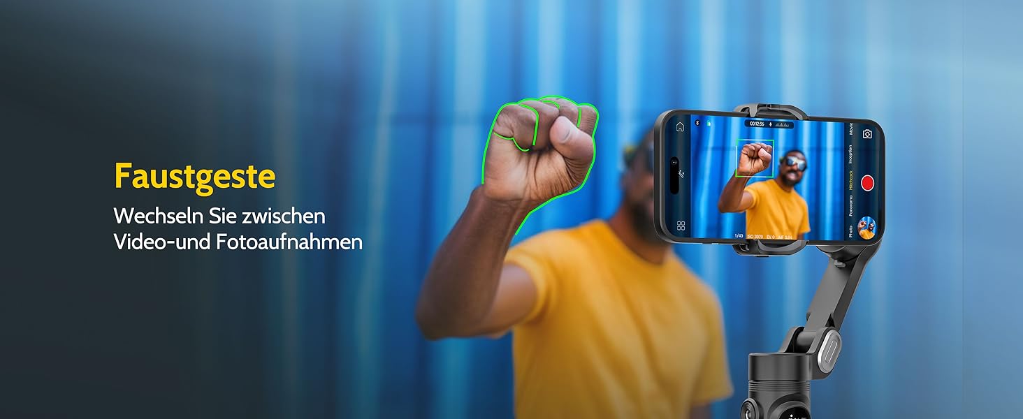 Стабілізатор для смартфона AOCHUAN 3-осьовий з функцією розпізнавання обличчя, вбудованим світлом та 1/4 дюйма різьбою. Підходить для iPhone 16/15 Pro, Android, TikTok-влогів. Чорний.