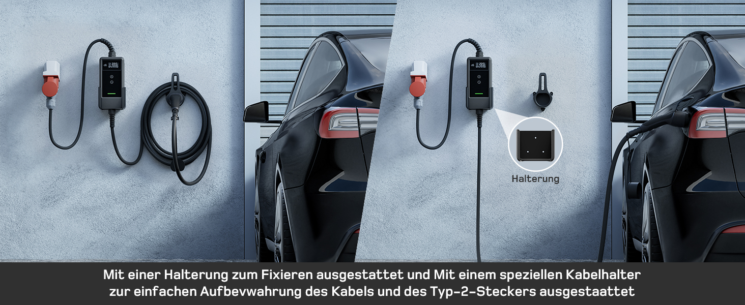 Зарядна станція для електромобілів Dé 11 кВт (3 фази, 6-16A) з регульованою потужністю, кабель CEE 16A - Type 2, сумісна з Model Y/3, ID.3/4/5, MG4, EX30, e-up, e-tron та BEV/PHEV, комплект 7м