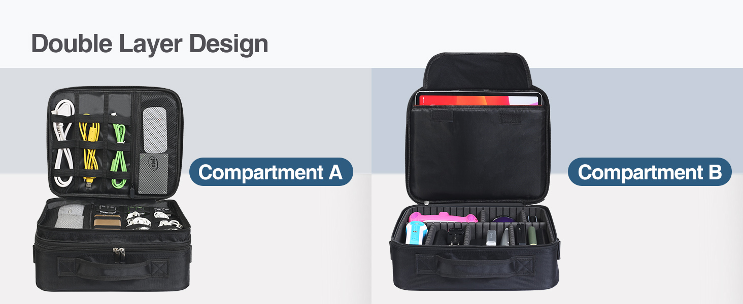 Органайзер для електроніки Luxtude: велика дорожня сумка, подвійний шар, Tech-сумка, органайзер для кабелів, для iPad (до 12,9 дюймів), чорний, XL