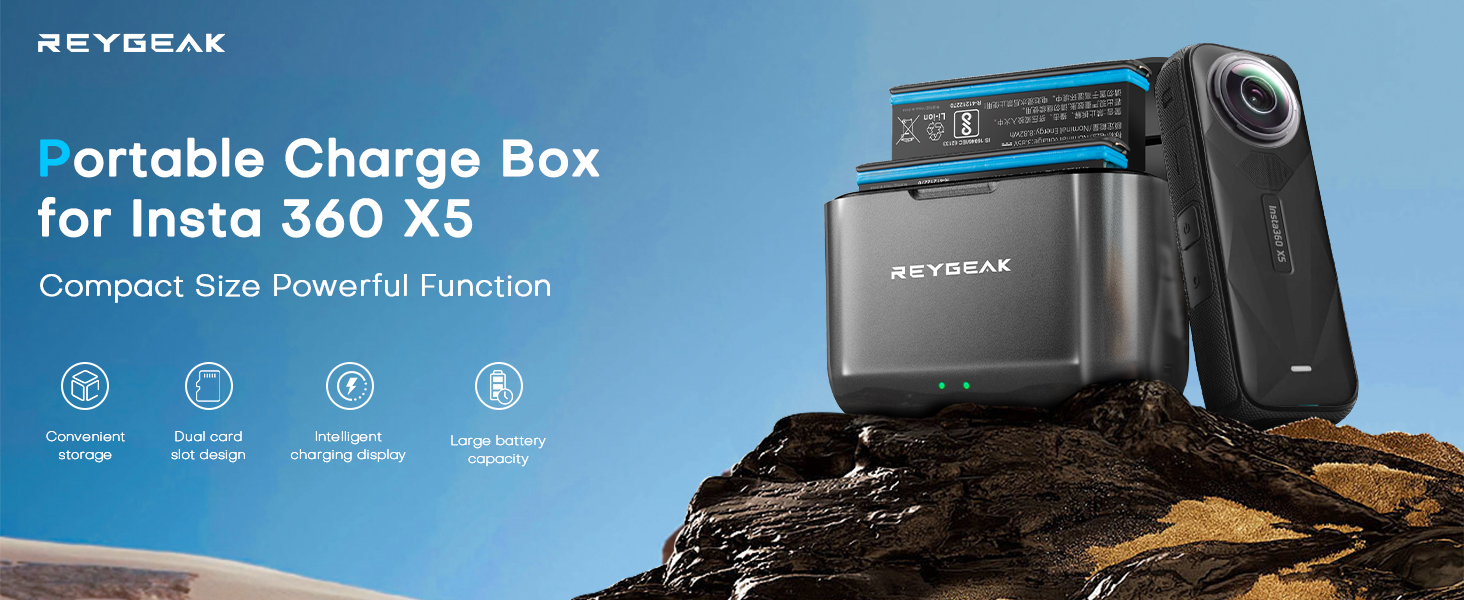 REYGEAK акумулятори для Insta360 X5, 2 x 2800 mAh, комплект з зарядним пристроєм
