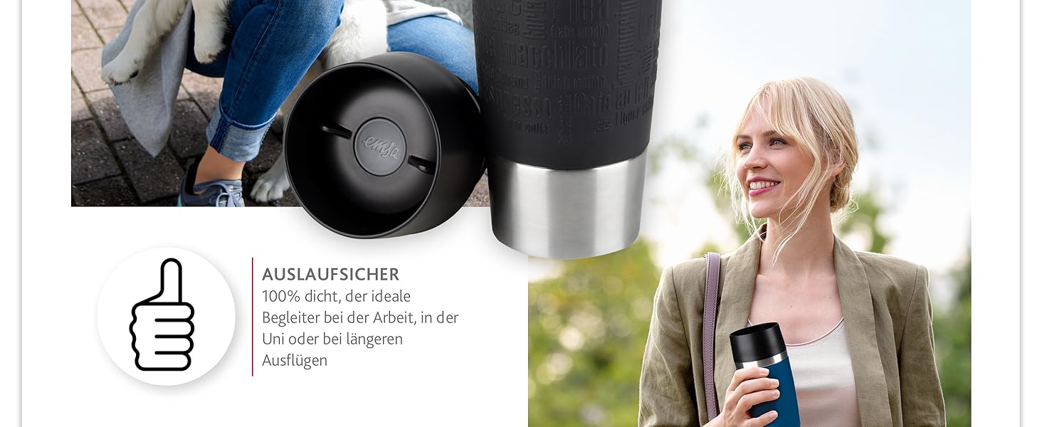 Термокружка Emsa Travel Mug Classic, 360 мл, чорна, з ізоляцією, 4 години гаряче, 8 годин холодне, Quick-Press замок, 360° відкривання