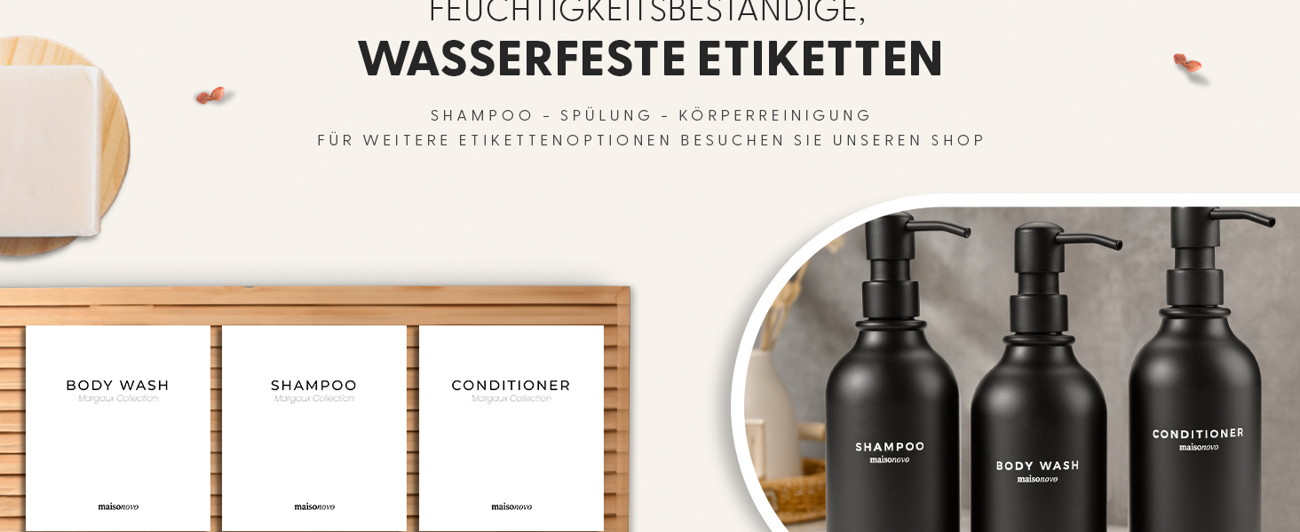 Шампунь MaisoNovo: Набір з 3 флаконів (500 мл) для самостійного наповнення, дозатор з чорним насосом, настінний кріплення, прозорий колір