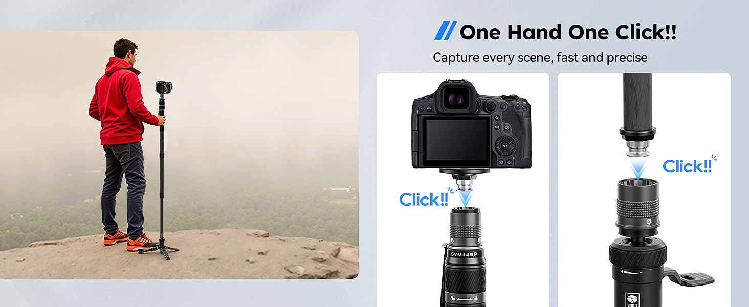 SIRUI Монопод з вуглецевого волокна з системою швидкого кріплення | 165см, професійний, 3-в-1, вантажопідйомність 10кг, для DSLR та відео (SVM-145P)