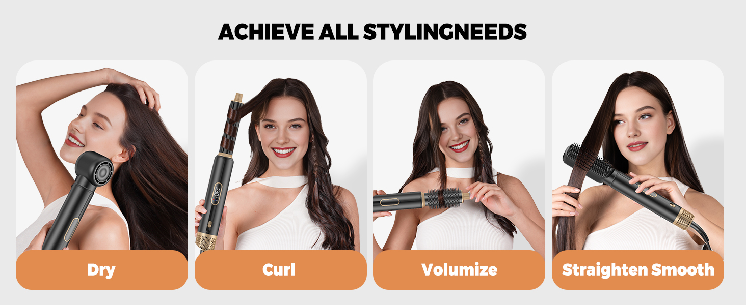 5-в-1 Станція для укладки волосся 1000W: фен-щітка, плойка, випрямляч, LCD-дисплей, 3 температурні режими, чорний