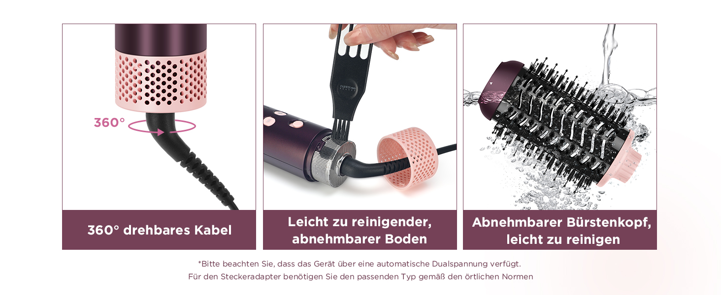 PARWIN PRO BEAUTY MaxAIR 2.0 Multi-Styler Set: 7-в-1 Фен, Плойка, Випрямляч, Щітка для об'єму, 110000 об/хв, Автоматична намотка, Подвійна напруга, Jasper Plum