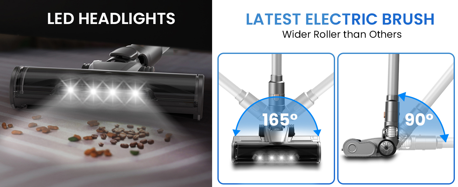 Акумуляторний пилосос Dzaki 45KPa бездротовий без мішка з дисплеєм, антизаплутана щітка, час роботи 55 хв, знімний акумулятор, для твердих поверхонь, шерсті тварин, килимів, авто (Золотистий сірий)