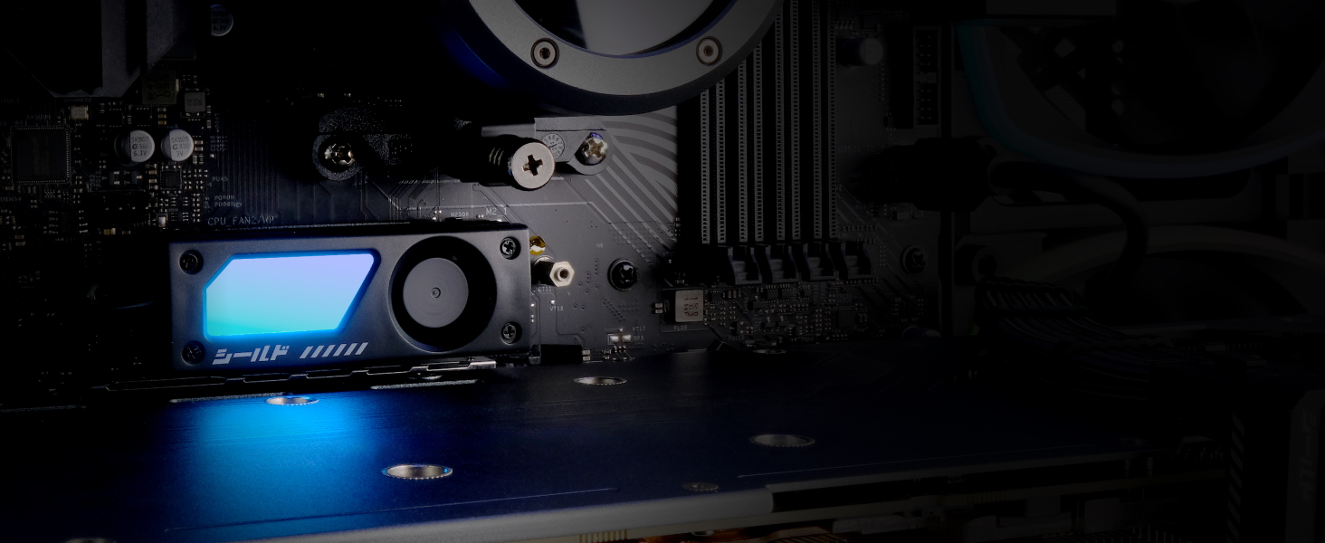 Охолоджувач SSD M.2 EZDIY-FAB Shield ARGB з вентилятором 20mm PWM, алюмінієвий корпус, підтримка ARGB 5V 3-Pin, чорний, 1 шт.