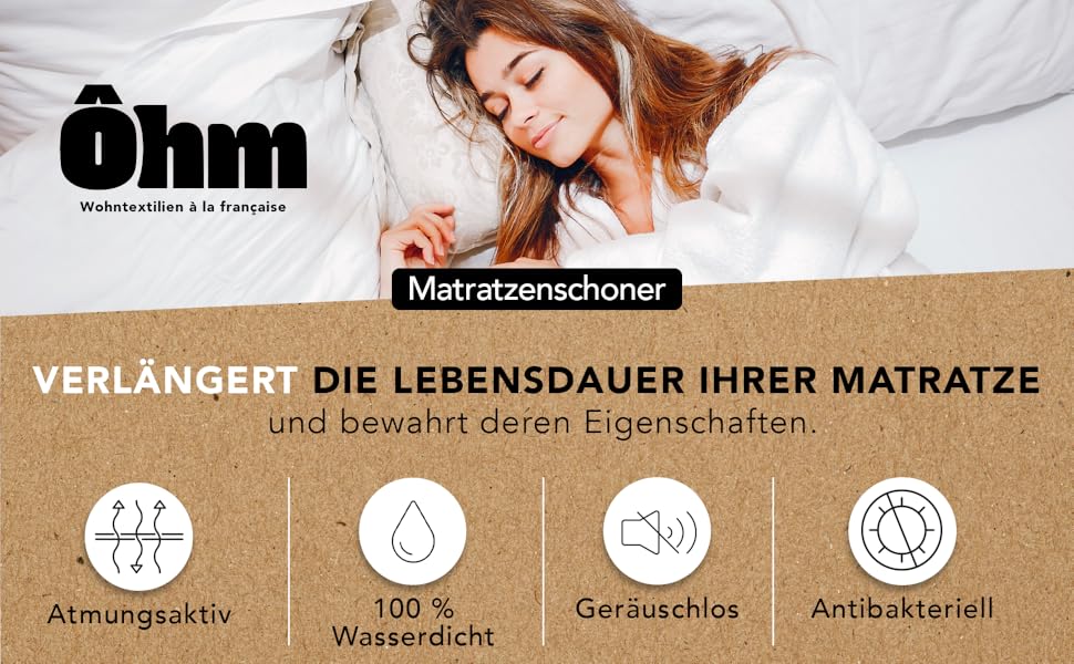 Mattress Protector 180 x 200 cm | Mattress Topper | Waterproof & Silent | Hypoallergenic & Absorbent Cotton | Anti-Mite | All-Around 40 cm | Oeko-TEX | Ôhm