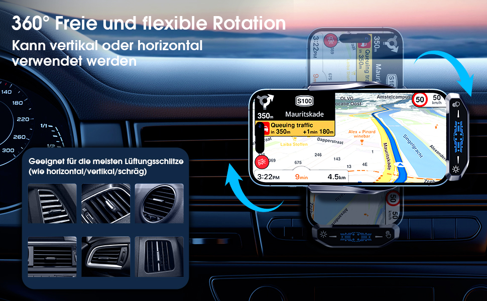 Бездротовий автомобільний зарядний пристрій AmazeFan 15W Qi з тримачем для телефону, чорний