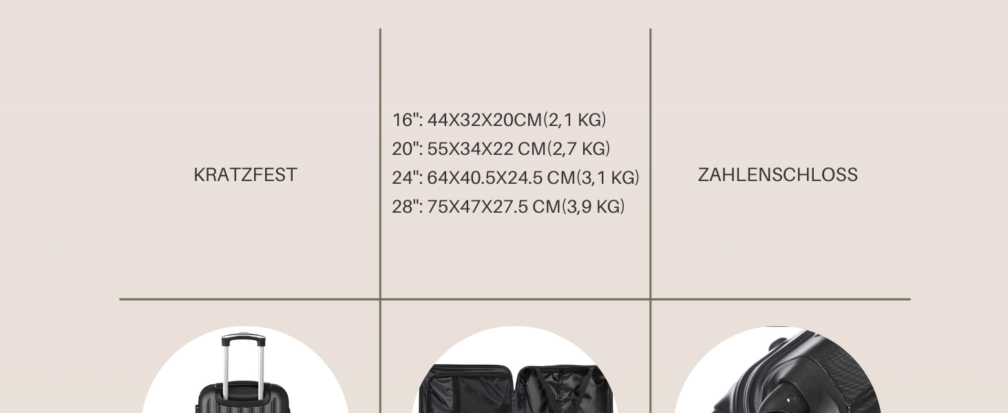 Набір валіз LALAHO 3/4/5 шт. з косметичками, чорний, ABS пластик