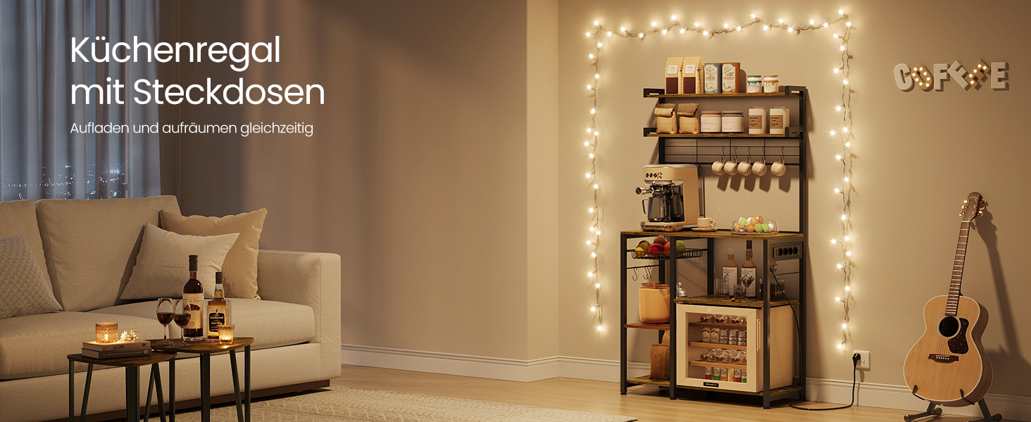 Полиця для кухні VASAGLE з розетками, 40x90x165.5 см, коричневий та чорний, KKS031K11