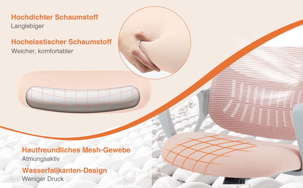 Ергономічне крісло Sweetcrispy для офісу та дому, з підтримкою попереку, регулюванням висоти та підлокітниками (рожевий)