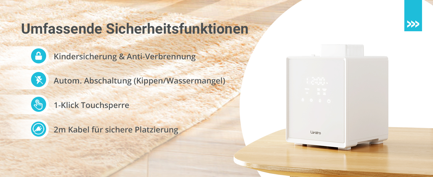 Зволожувач повітря для спальні та вітальні з верхнім заповненням, 3л, нержавіюча сталь, теплий туман, знищує 99,97% бактерій, з режимом сну, білий