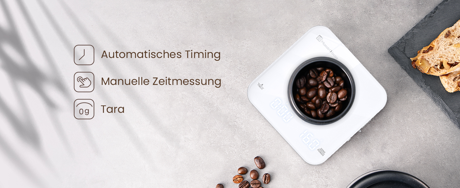Maestri House Mini Espresso Scale with Timer - Rechargeable 2kg/0.1g Digital Kitchen Scale for Espresso & Pour Over Coffee - Portable & Accurate