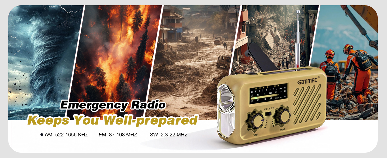 Радіоприймач Kurbelradio з підключенням навушників, AM/FM/SW, сонячне аварійне радіо, акумулятор 2000mAh, Power Bank, радіо на батарейках, будівельне радіо з приймачем світу, SOS ліхтарик для аварійного спорядження (297-Khaki)