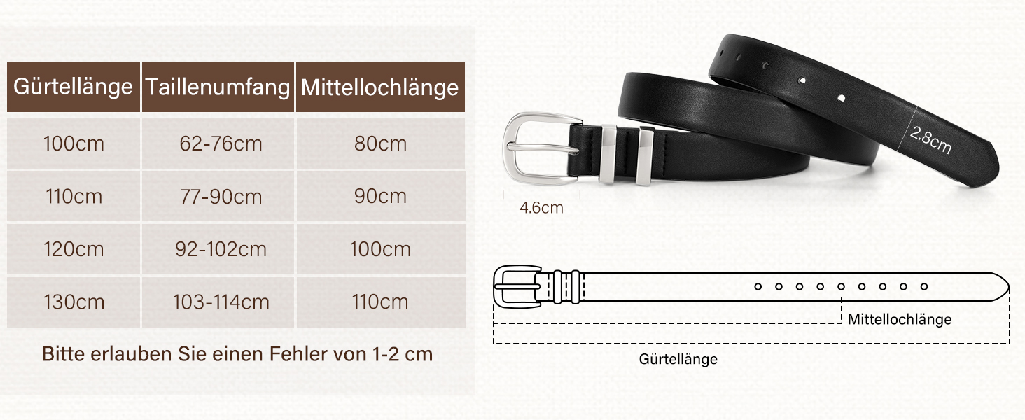Жіночі шкіряні ремені WERFORU (3 шт.) для джинсів: чорний, коричневий, бежевий з металевою пряжкою, обхват талії 91-102 см