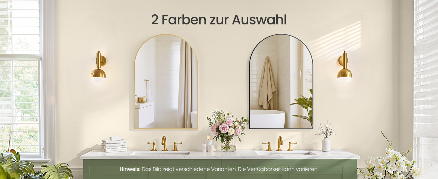 Дзеркало для ванної кімнати SONGMICS, настінне, з алюмінієвою рамою, 91 x 61 см, з захисною плівкою, 2 способи кріплення, для ванної, спальні, вітальні, LWM010BD01 (округле, чорний)