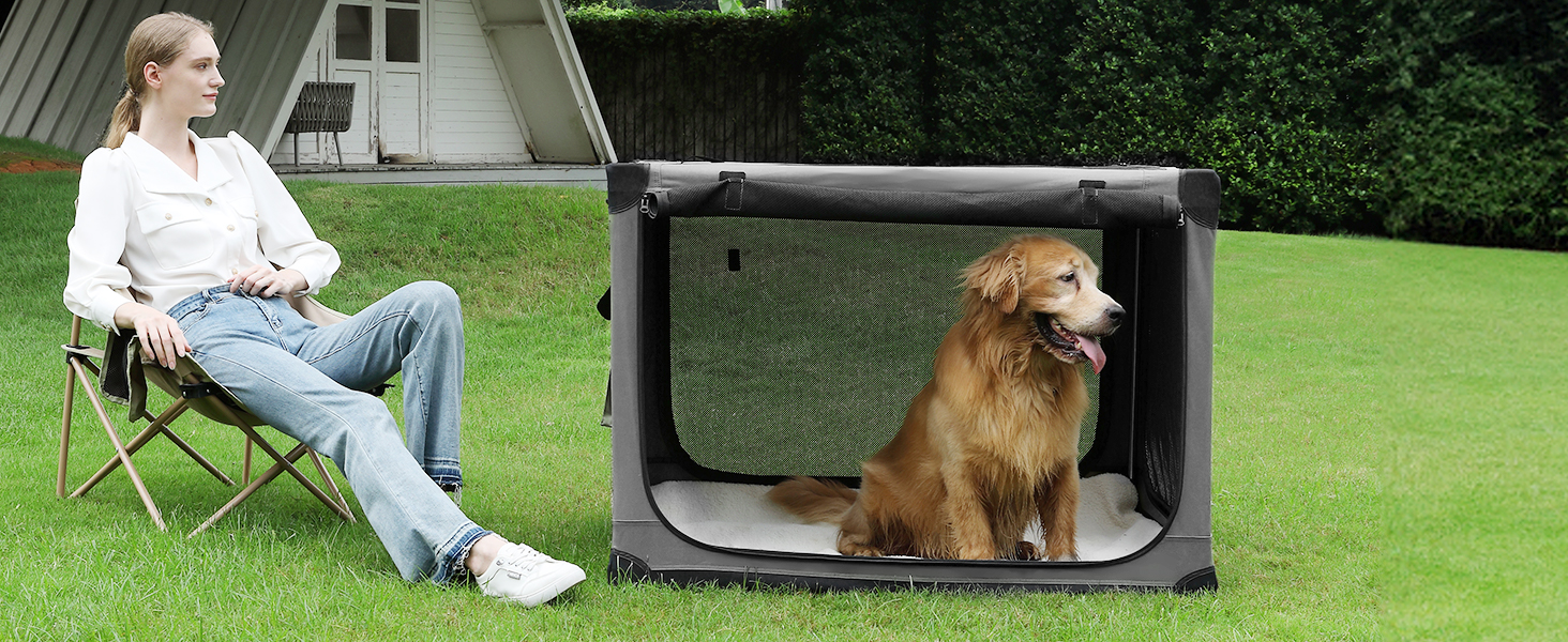 Складана переноска для собак середніх порід, 76x54x54 см, зелена/сіра