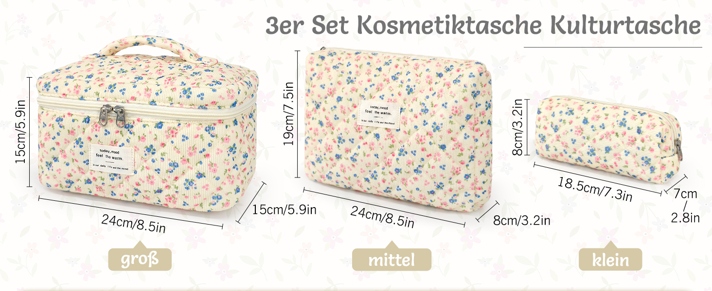 Набір косметичок для жінок: 3 шт. для макіяжу, подорожей та повсякденного використання. Великі косметички для дівчат та жінок