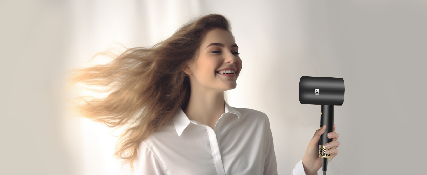 Професійний фен 2000W з 2 режимами температури та 2 швидкостями, насадкою-концентратором, кнопкою холодного повітря для дому, салону краси та подорожей (чорний)