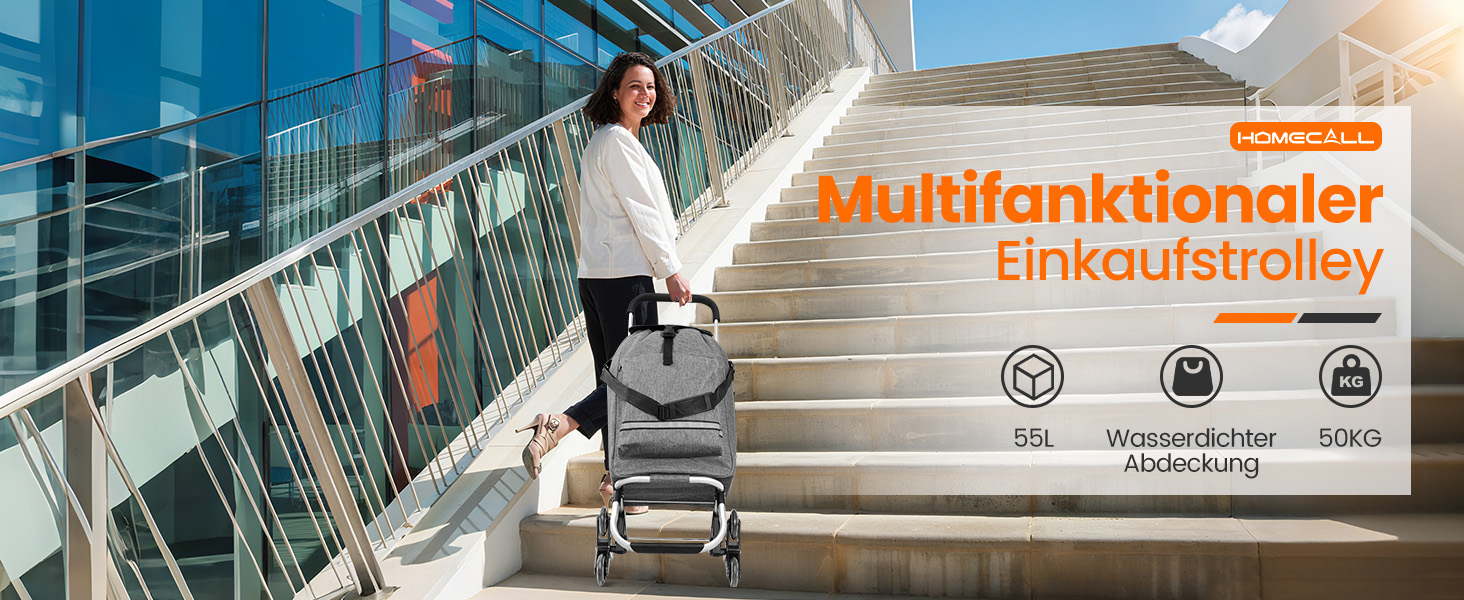 Складаний візок для покупок Homecall 50L з охолодженням, 3-в-1: візок, сумка на колесах, тачка (темно-сірий, сходинкові колеса)