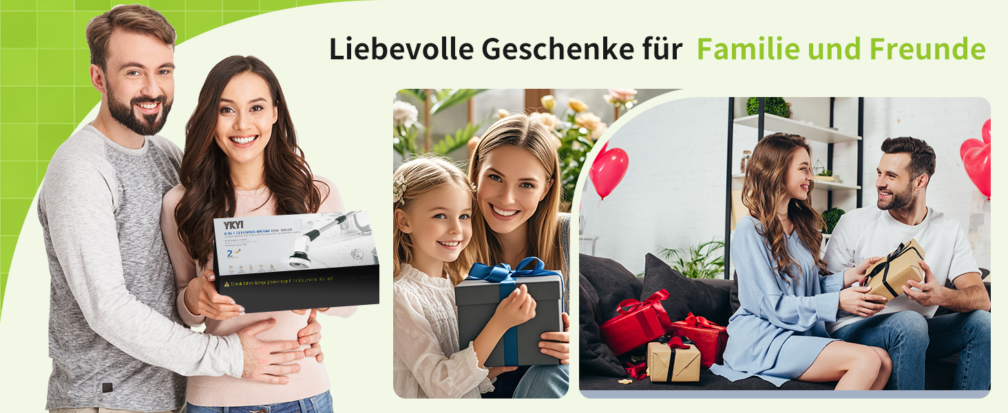 Електрична щітка для прибирання YKYI з 8 насадок, водонепроникна IPX7, для ванної, підлоги, кухні (біла)