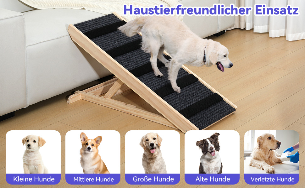 Pawaboo Рампа для собак, дерев'яна, регульована висота, 11.6'-22.4', до 65 кг, 100x40 см, для собак маленьких та середніх порід