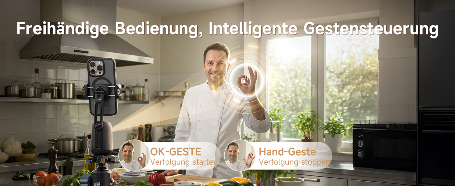 Rollei Easy Creator Desktop: Стабілізатор відео для смартфонів з AI-трекінгом, 360° обертання, вбудований акумулятор, для TikTok Live Streaming