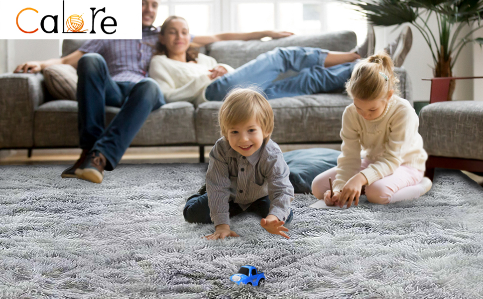 Килим для вітальні та спальні Calore, пухнастий, сучасний, для дому, 120 x 160 см (сіро-білий)