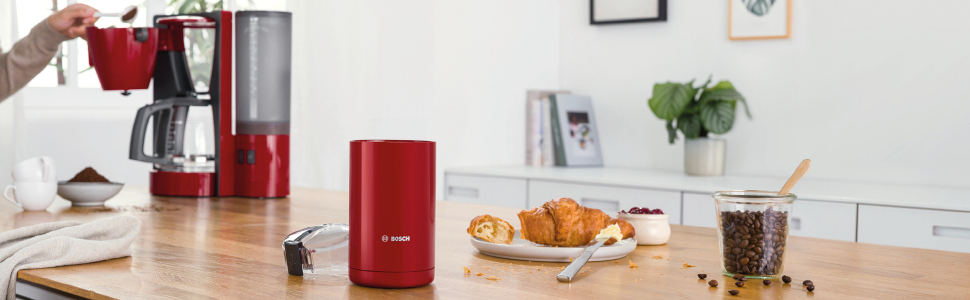 Кавомолка Bosch TSM6A013B, 75 г, червона, для однокавових машин