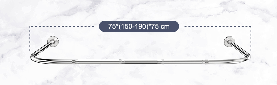 Штанга для душу U/L форми 75×(150-190)×75 см - 2 в 1 (для душу та ванни) з кільцями, без кріплень до стелі