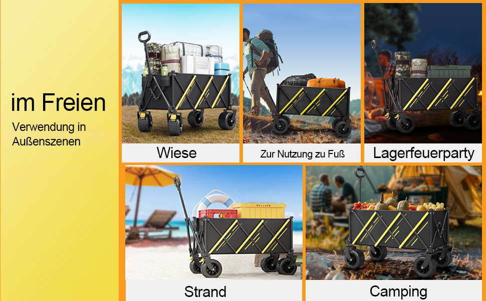 Складаний візок, переносний візок для тварин, з великими пляжними колесами для бездоріжжя та тримачем для напоїв для спорту, покупок, кемпінгу