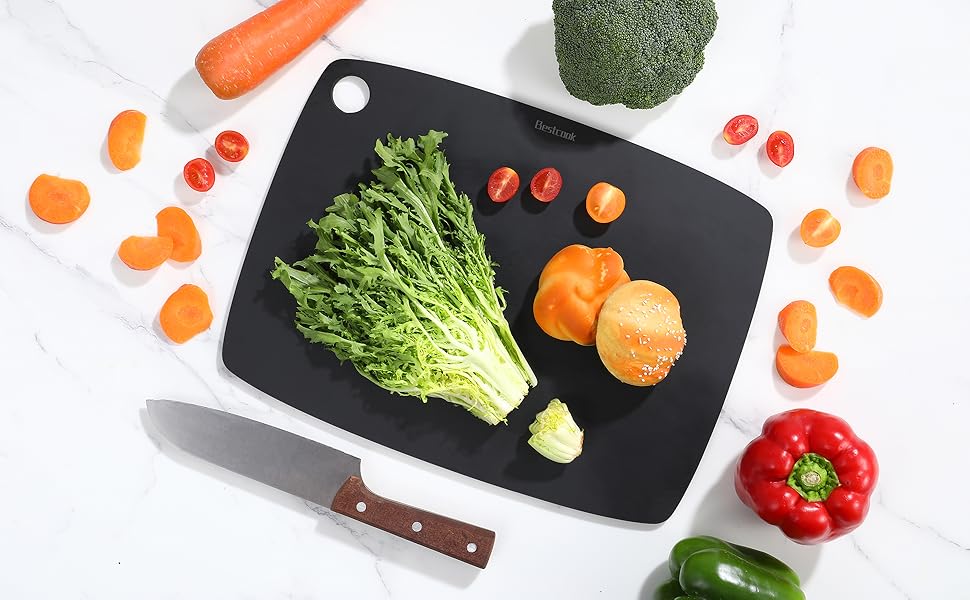 Кухонна дошка для нарізання BESTCOOK з деревного волокна, висока щільність, без BPA, пориста, підходить для посудомийки, екологічна, двостороння, для м'яса, хліба, овочів, 37x27 см