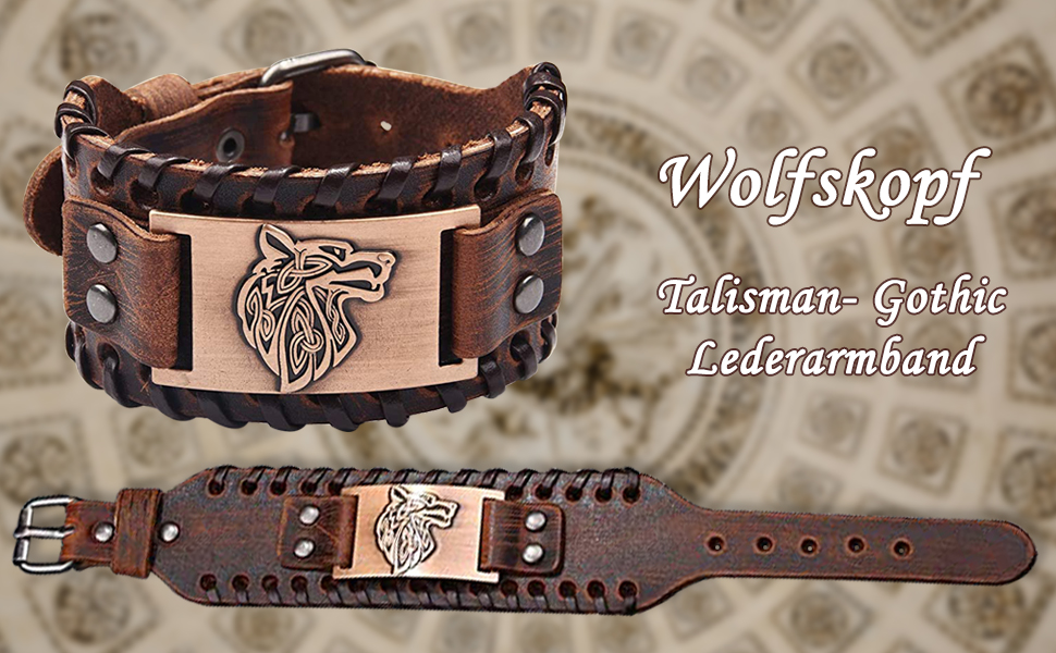 Браунний вовк Фенрір: шкіряний браслет у стилі кельтського косплею, регульований (18-22.5 см)